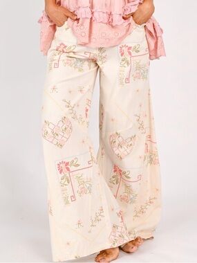 Light cream Floral Wide-Leg Women’s Jeans